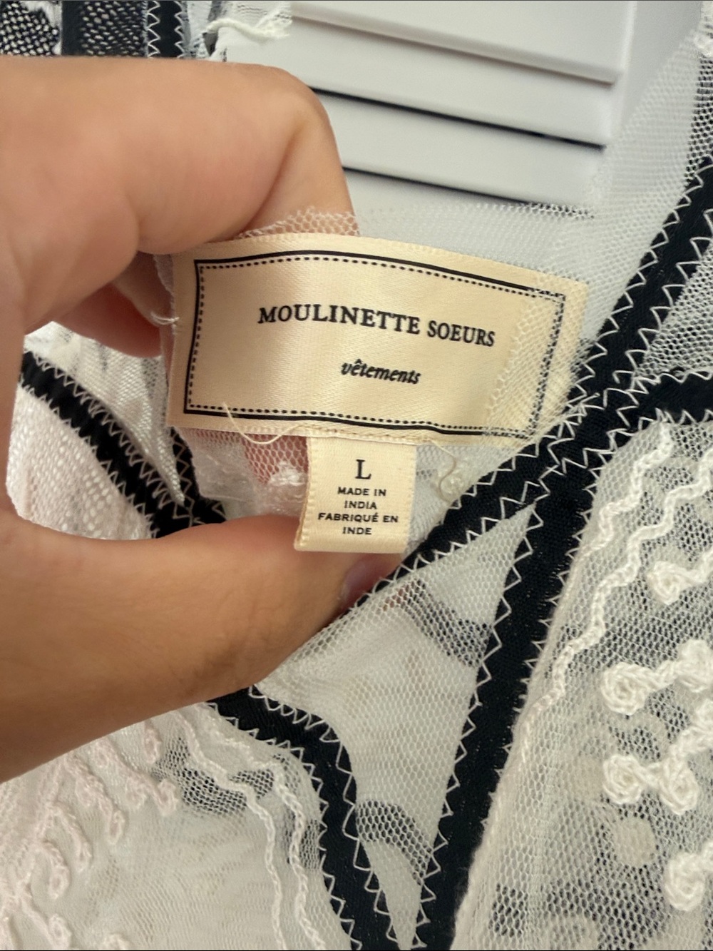 Anthropologie Moulinette Soeurs Vetements Ivory Dress with Black Trim - Picture 3 of 5